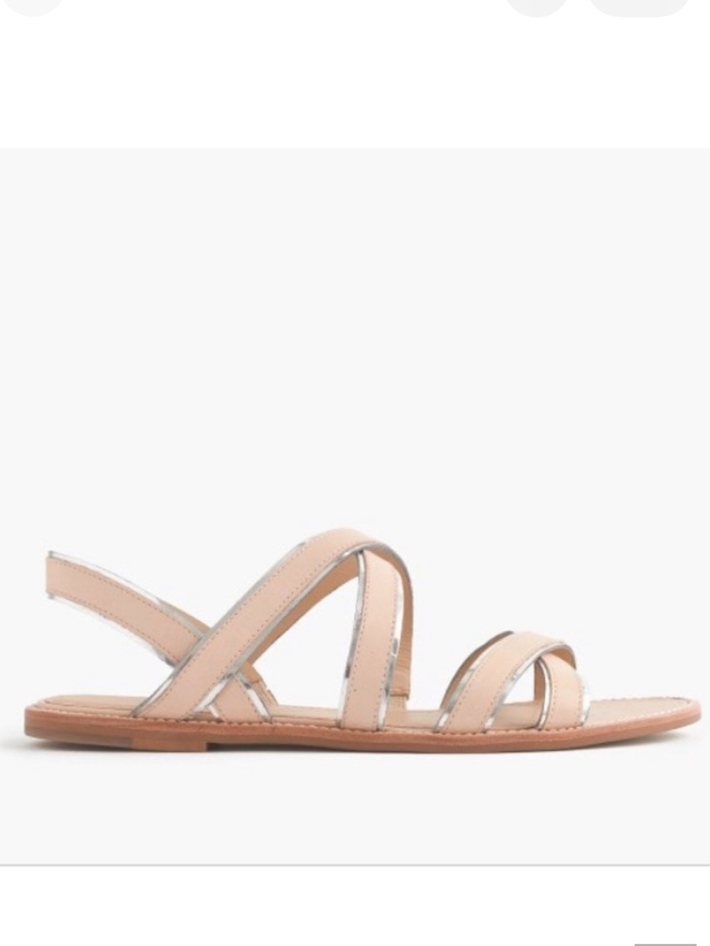 New J. Crew Mackenzie Strap Sandals Leather Flats Blush Pink Silver Trim‎ 6